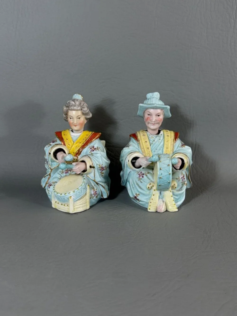 Vintage Ardalt Japan Bisque Porcelain Nodder Drummers Pair 6492 Asian Musicians